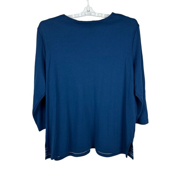 Alfred Dunner Womens Lapis Blue Embroidered V-Neck Top Size L - Picture 8 of 8